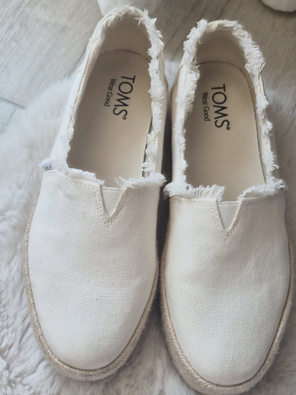 TOMS Valencia White Canvas Platform Espadrilles Slip On Shoes 7.5